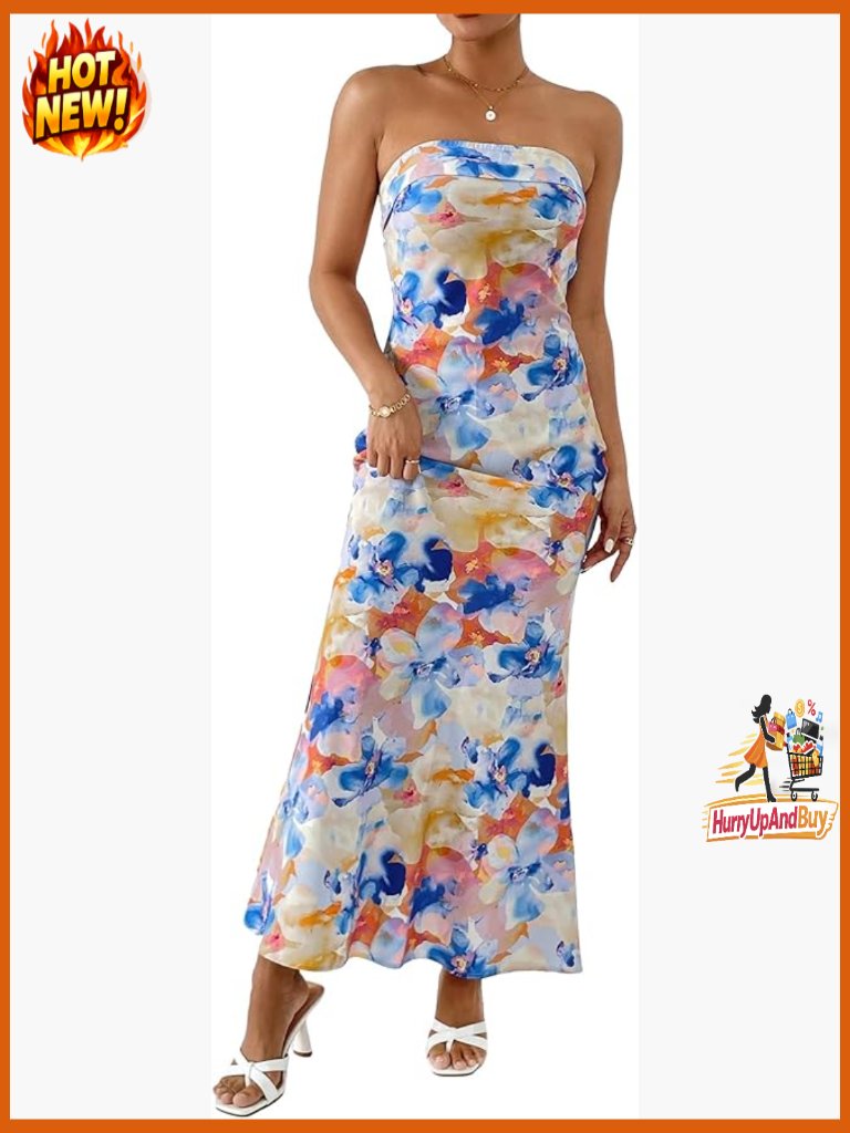Floral Print Strapless Bodycon Maxi Dress Elegant Chic Night Out Party Wear